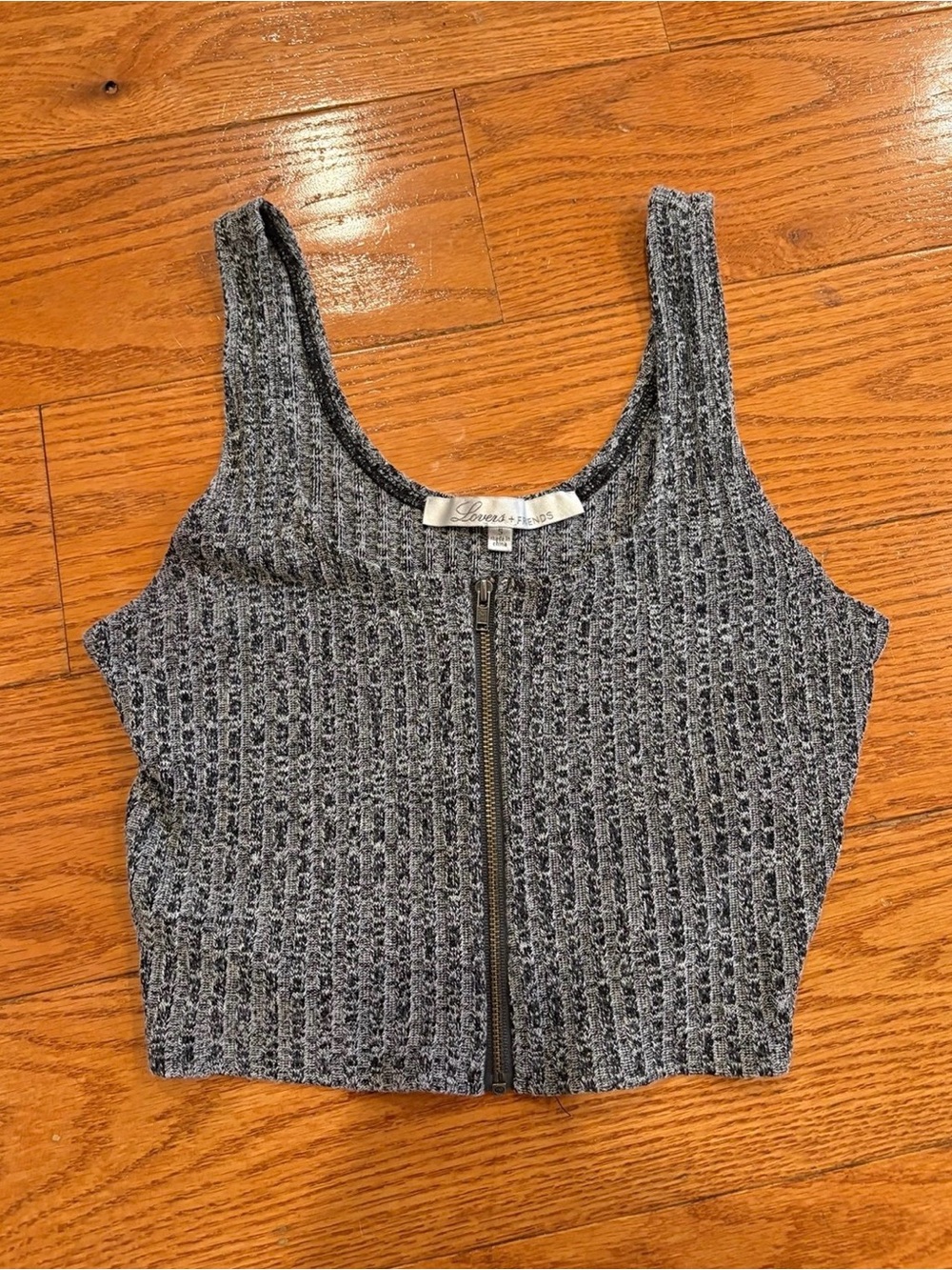 Lovers + Friends Ribbed Zip Front Crop Tank Top Marled Knit Y2K S